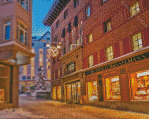 Saint Moritz Snowy Street Diamond Painting