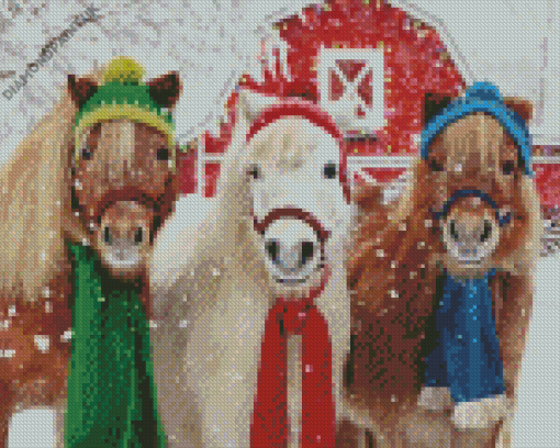 Shetland Ponies In Snow Diamond Painting