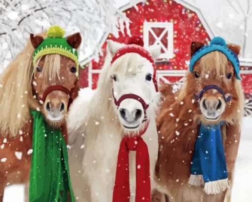 Shetland Ponies In Snow Diamond Painting