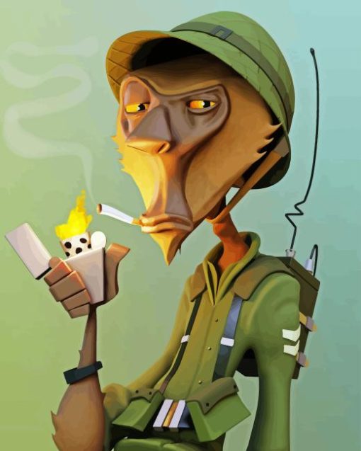 Soldier Monkey Smoking Diamond Painting