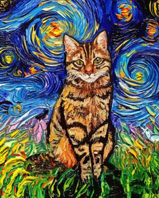 Starry Night Cat Diamond Painting