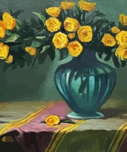 Still Life Yellow Roses In Vase Diamond Painting