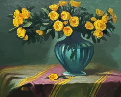 Still Life Yellow Roses In Vase Diamond Painting