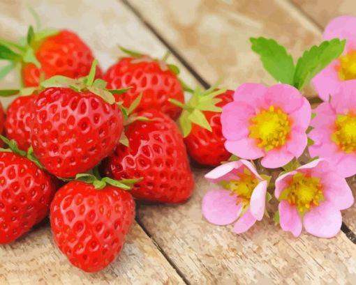 Strawberries And Pink Flowers Diamond Painting