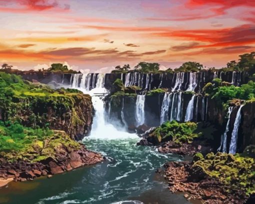 Sunset Iguazu Falls Diamond Painting