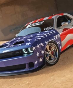 US Flag Dodge Challenger Hellcat Diamond Painting