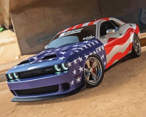 US Flag Dodge Challenger Hellcat Diamond Painting