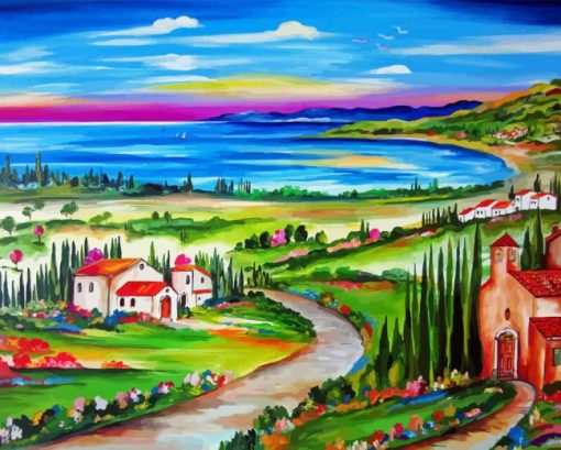 Village By The Lake Diamond Painting