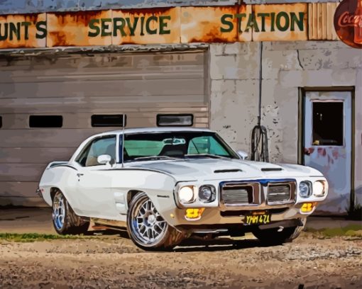 Vintage White 1969 Pontiac Car Diamond Painting