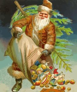 Vintage Santa Clause In Brown Robe Diamond Painting