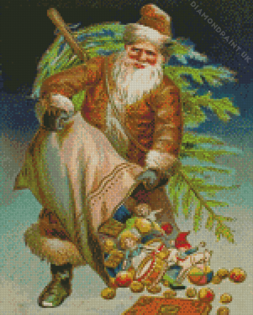 Vintage Santa Clause In Brown Robe Diamond Painting