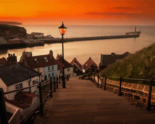 Whitby Abbey Steps Sunset Diamond Painting