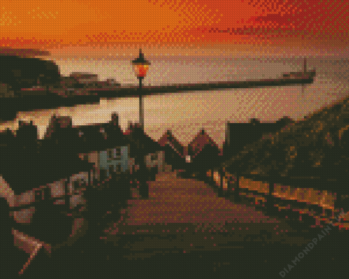 Whitby Abbey Steps Sunset Diamond Painting