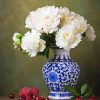 White Flowers In Chinese Vase Diamond Painting