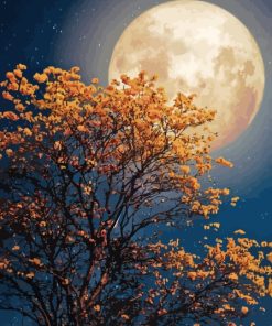 Yellow Tree In The Night Sky Moon Diamond Painting