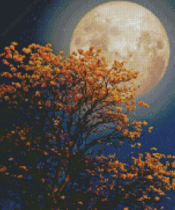 Yellow Tree In The Night Sky Moon Diamond Painting