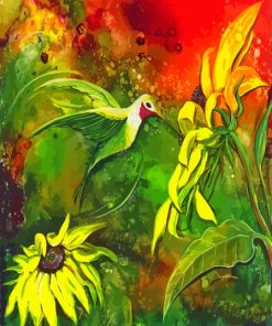 Abstract Sunflowers With Hummingbird Diamond Painting