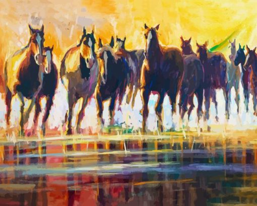 Abstract Horses Running In Water Diamond Painting