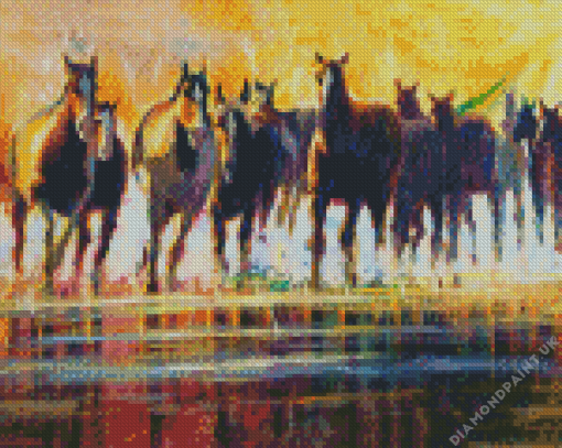 Abstract Horses Running In Water Diamond Painting