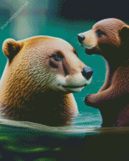 Baby Otter And Bear Diamond Painting