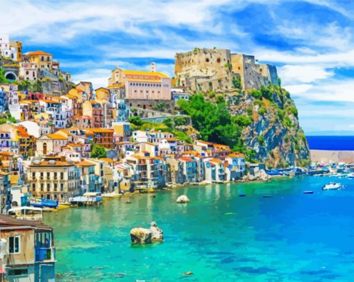 Calabria Seaside Buildings Diamond Painting