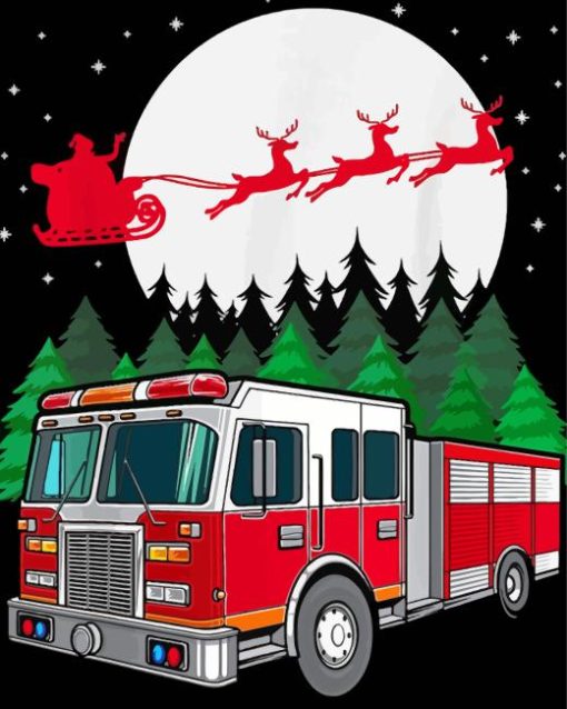 Christmas Fire Truck Diamond Painting