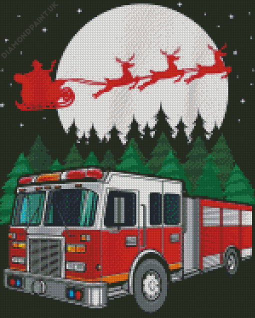 Christmas Fire Truck Diamond Painting