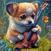 Cute Dog With Violin Diamond Painting