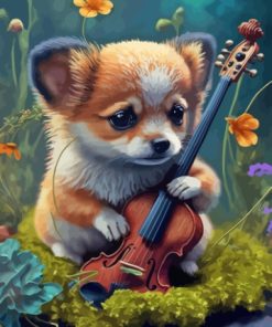 Cute Dog With Violin Diamond Painting