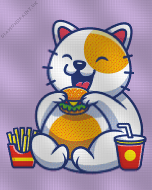 Cute Fat Cat Eating Diamond Painting