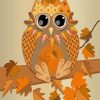 Cute Fall Owl With Leaves Diamond Painting