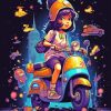 Girl Witch On Scooter Diamond Painting