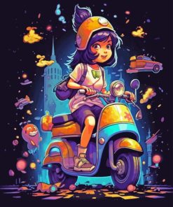 Girl Witch On Scooter Diamond Painting