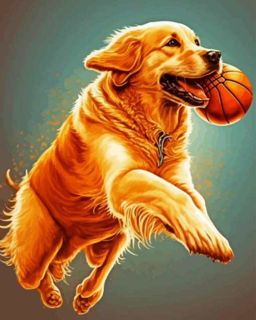 Golden Retriever And Basketball Diamond Painting