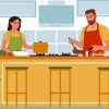 Kitchen Couple Illustration Art Diamond Painting