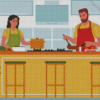 Kitchen Couple Illustration Art Diamond Painting