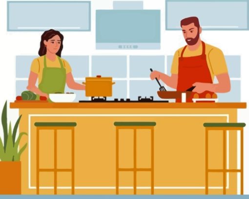 Kitchen Couple Illustration Art Diamond Painting