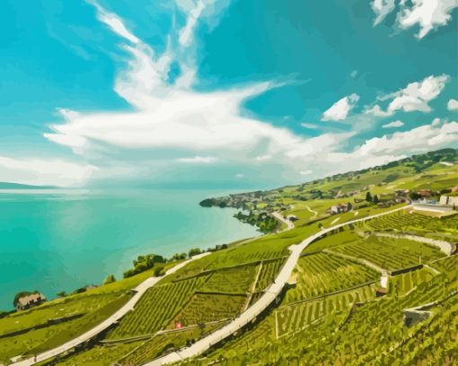 Lavaux Vineyard Landscape Diamond Painting