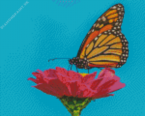 Monarch Butterfly On Pink Zinnia Diamond Painting