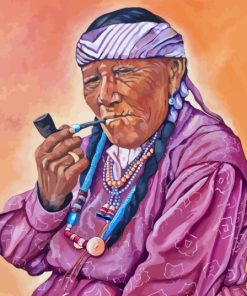 Navajo Woman Smoking Pipe Diamond Painting