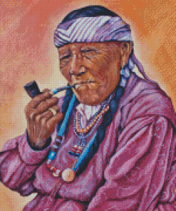 Navajo Woman Smoking Pipe Diamond Painting