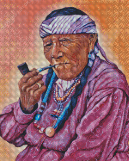 Navajo Woman Smoking Pipe Diamond Painting