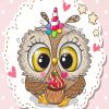 Owl With Unicorn Horn And Cupcake Diamond Painting