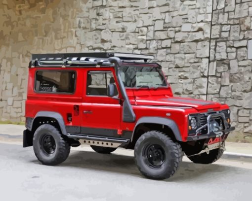 Red Land Rover Defender 90 Diamond Painting