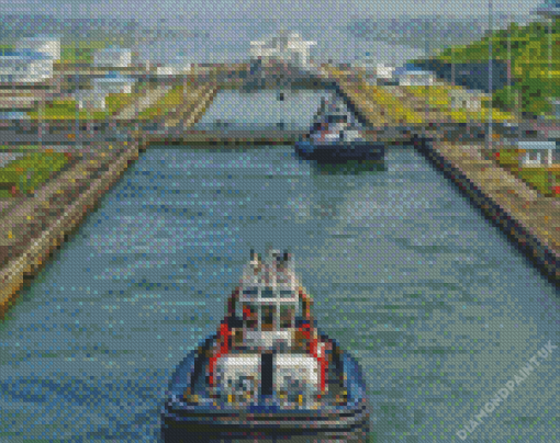 Ship In Panama Canal Diamond Painting