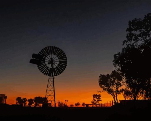 Western Windmill Silhouette Diamond Painting