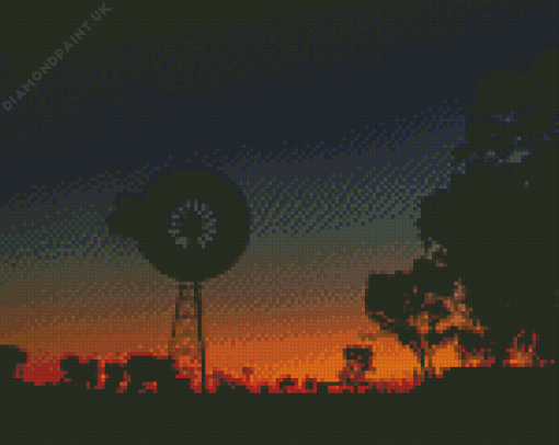 Western Windmill Silhouette Diamond Painting