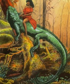 Woman And Big Iguana Art Diamond Painting