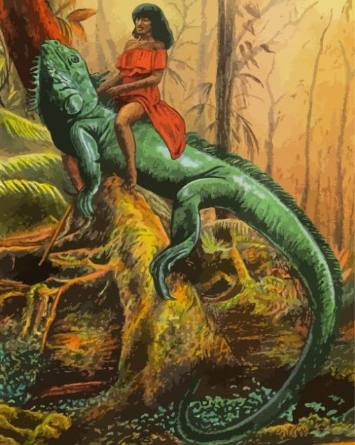 Woman And Big Iguana Art Diamond Painting