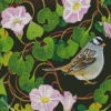 Bird And Pink Morning Glory Diamond Painting